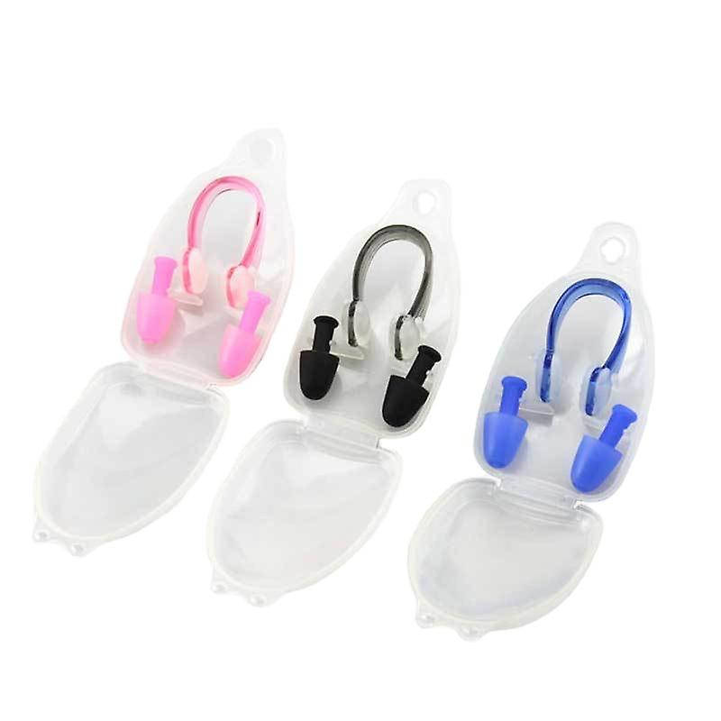 Swimming Nose Clips And Earplugs Kits For Adults And Kids3pcspink, Black, Blue