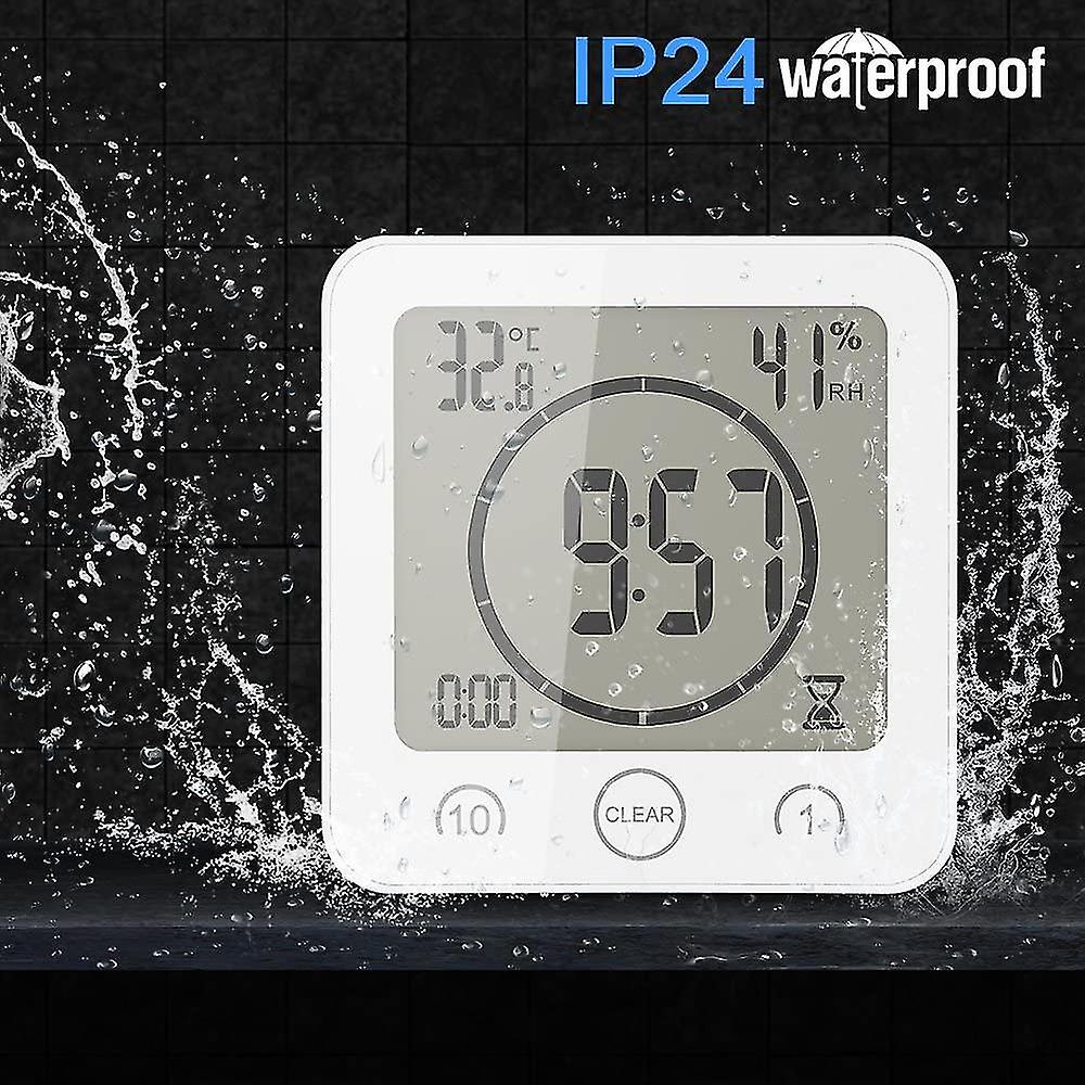 Bathroom Clock, Lcd Digital Alarm With Waterproof Touch Shower Clock, Temperature Humidity