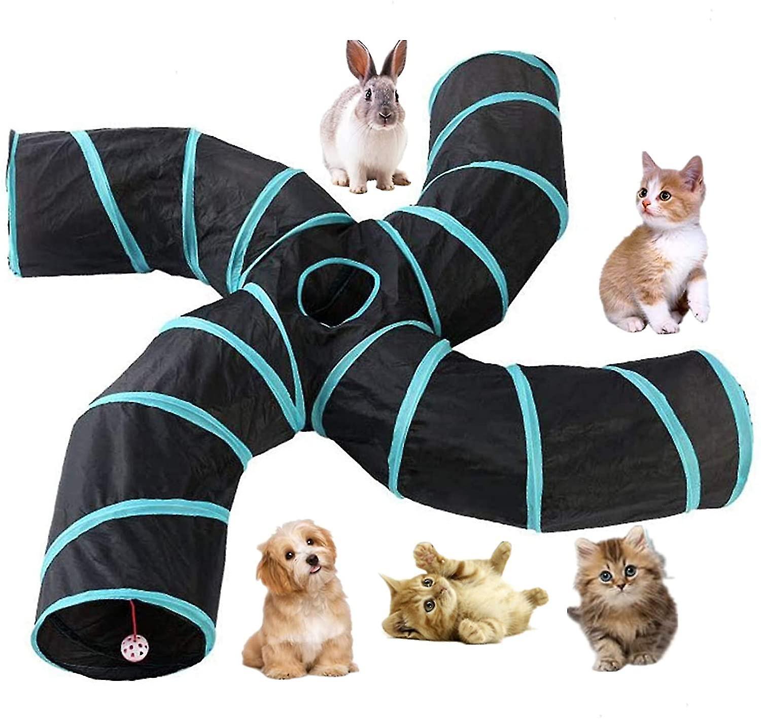 Auspicious-4 Way Cat Tunnel, Large Collapsible Indoor Outdoor Tunnel With Storage Bag For Cat, Dog, Puppy, Kitten, Rabbit