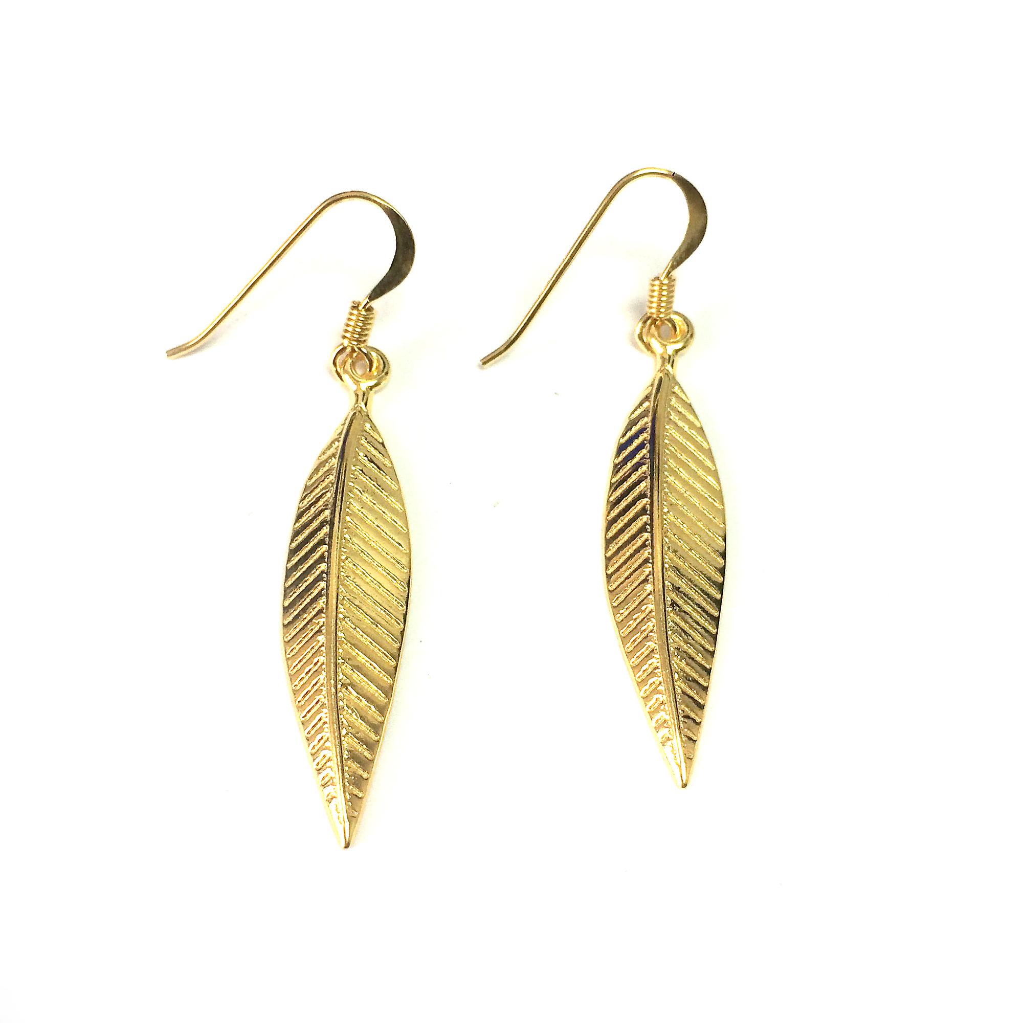 Sterling Silver 18 Karat Gold Overlay Greek Olive Leaf Drop Earrings
