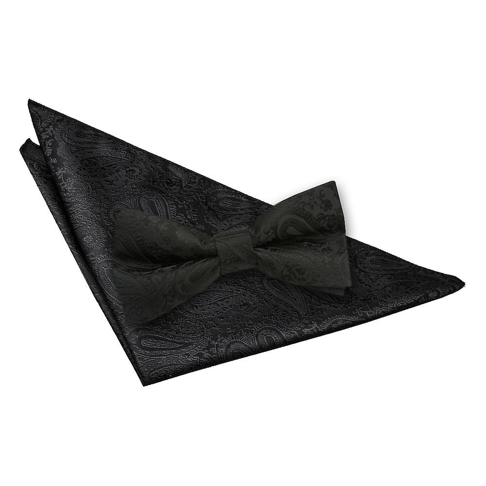 Black Paisley Bow Tie and Pocket Square Set