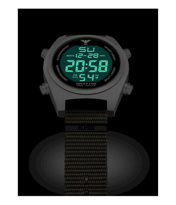 KHS Orologio Uomo Digitale Cronografo – Cassa 55mm In Acciaio Placcato Nero, Cinturino In Nylon, Impermeabile 10 Bar