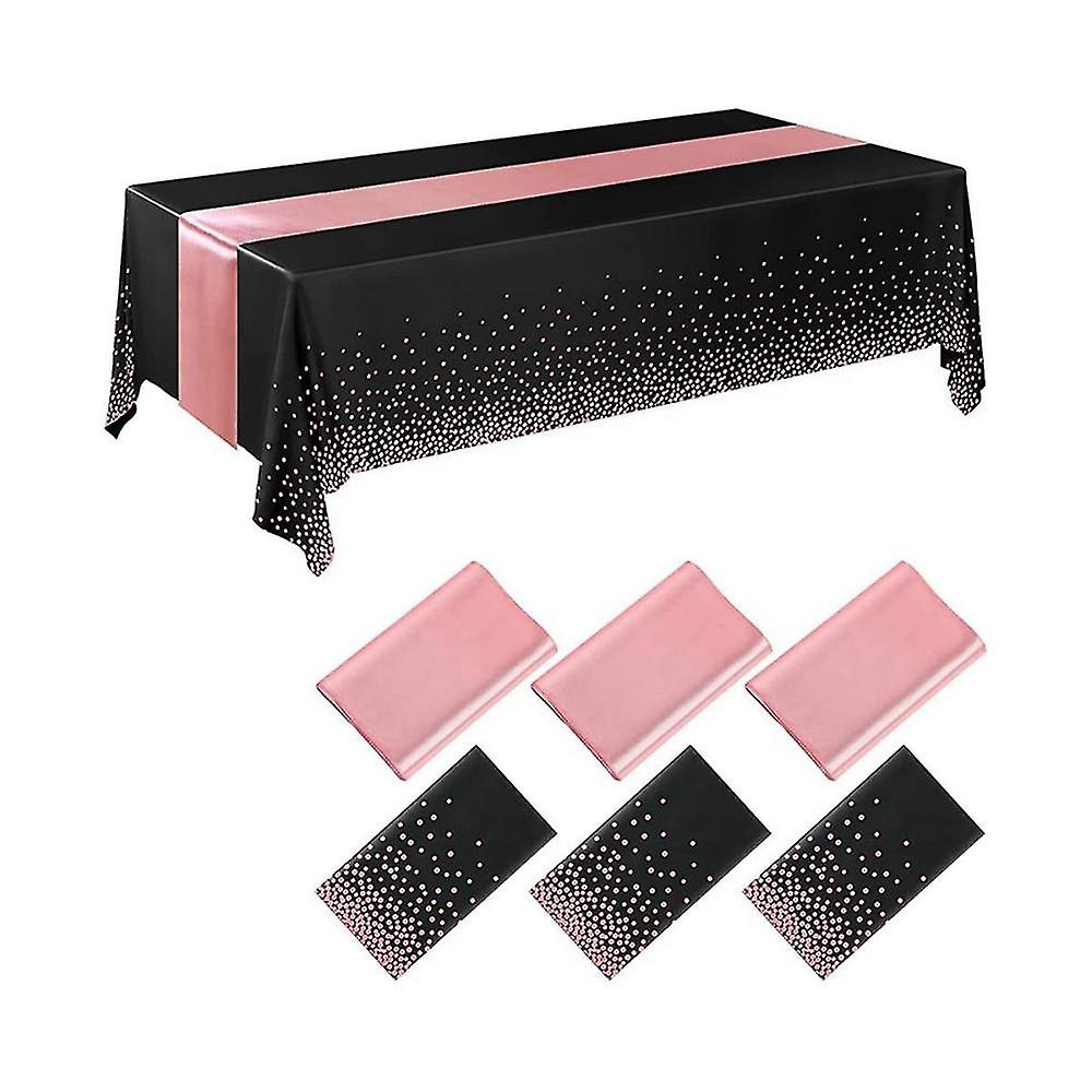 4pcs Disposable Plastic Tablecloths Table Runner Set Satin Table Runner For Wedding Birthday Party