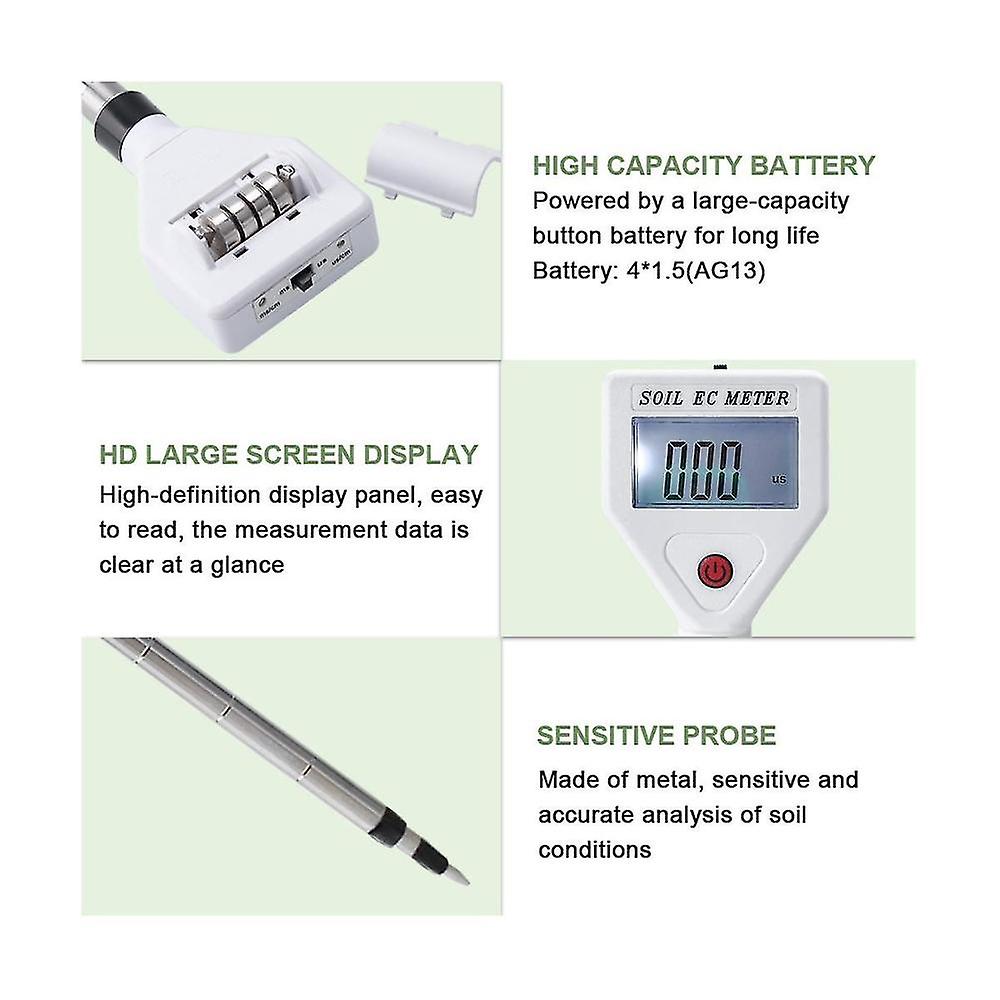 Professional Soil Ec Meter 0-1999us/cm High Precision Metal Probe Atc Conductivity Tester Detector