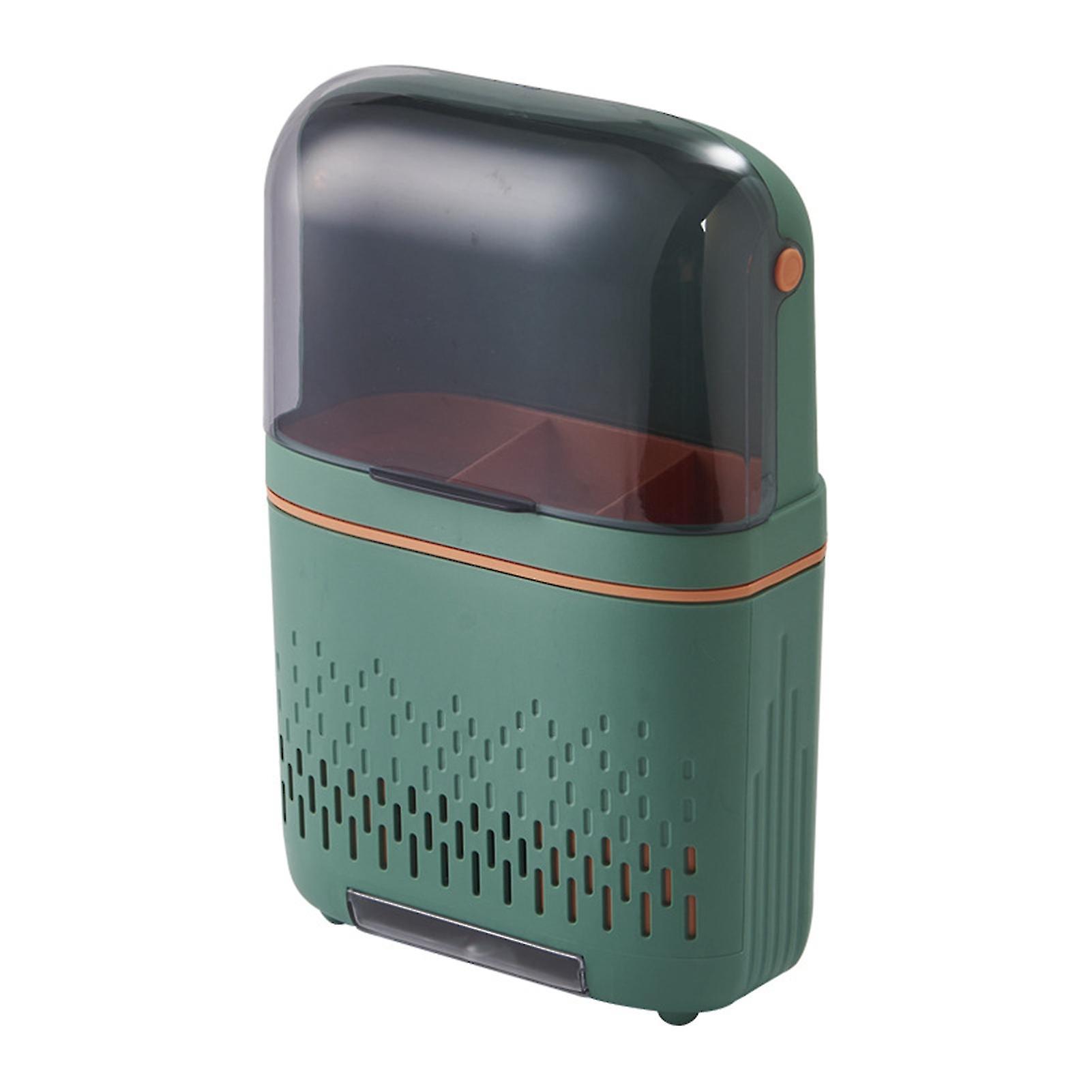 Kitchen Tool Rustproof Waterproof Compartmental Storage Cutlery Drainer with Cover Coloured Glaze Green