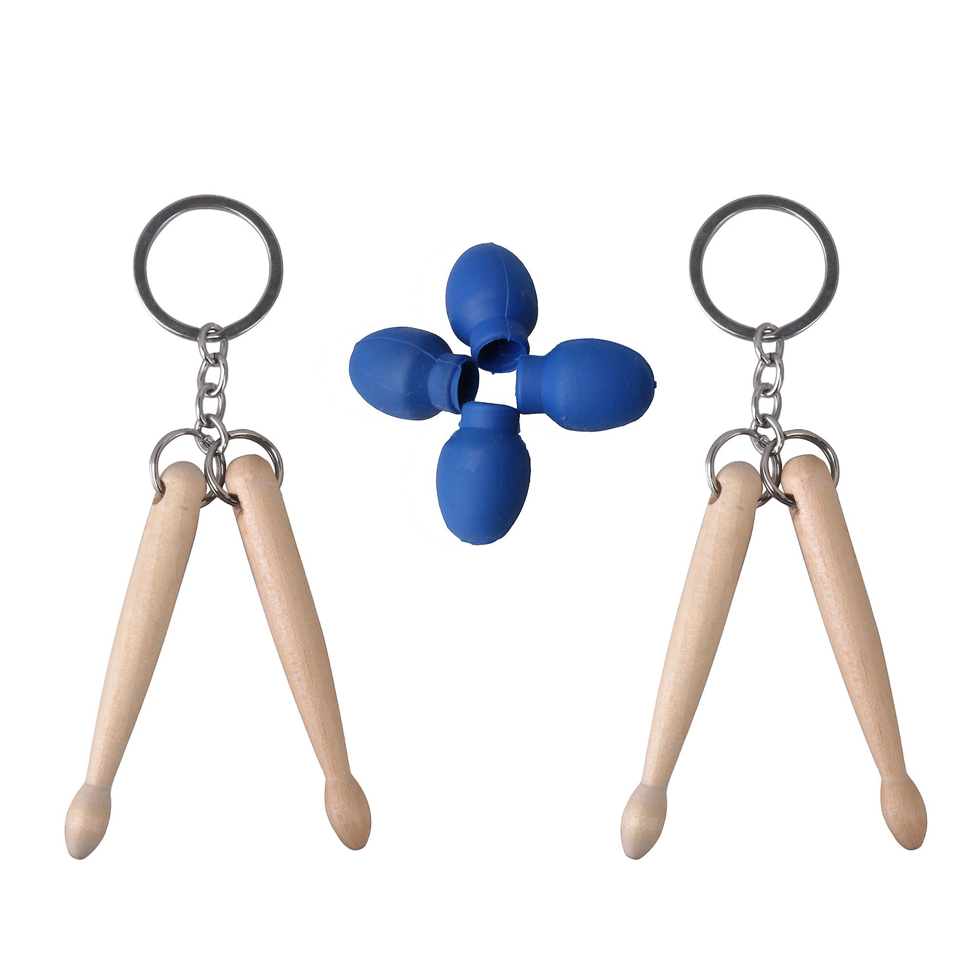 2 Pcs Wood Drum Stick Keychain and 7mm Dia Rubber Tips Mute Practice Kit