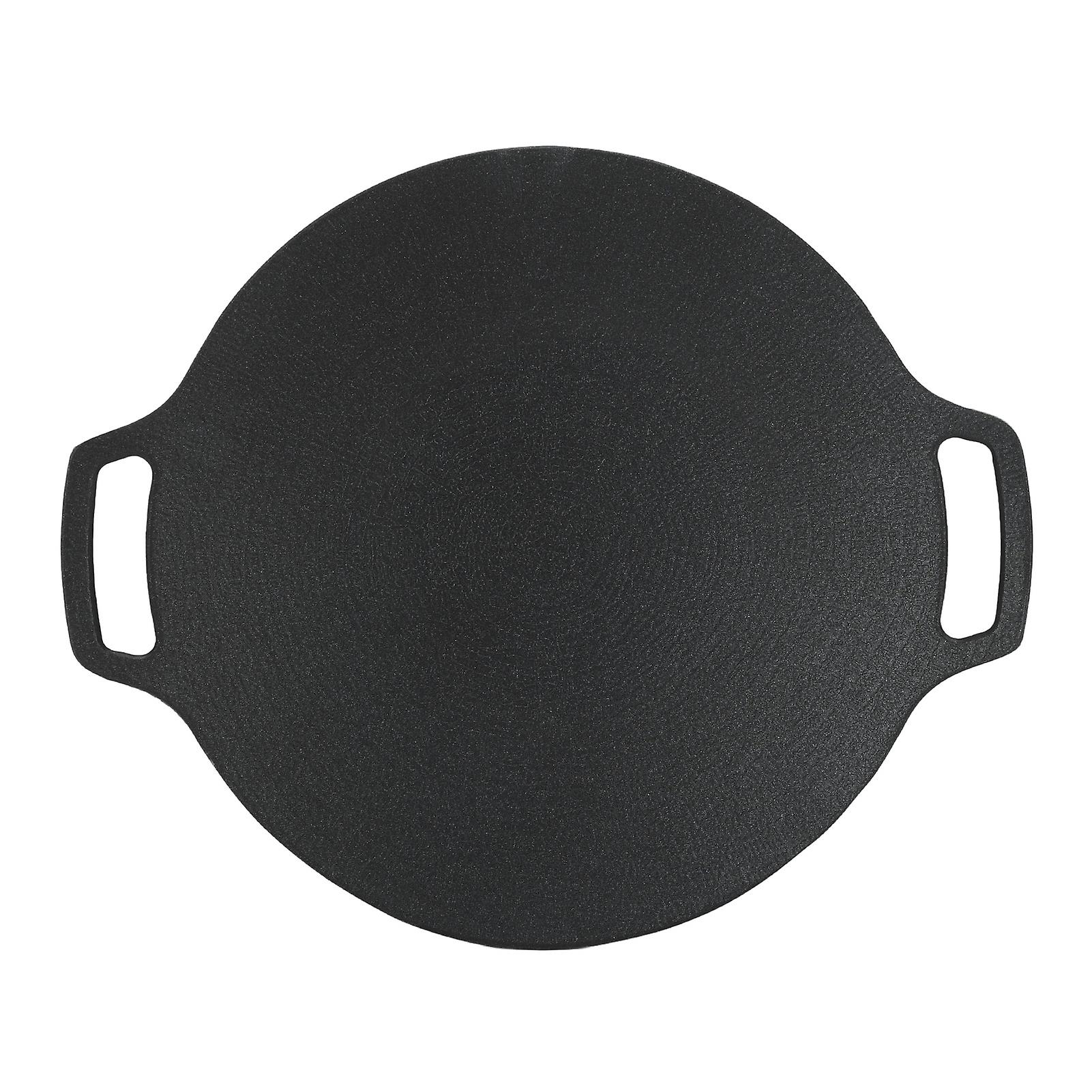Korean Grill Pan with Non Stick 6 Layer Coating for Gas Cooker Round Double Handle BBQ Griddle for Outdoor Camping 29cm/11.4in