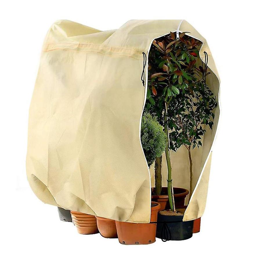 Winter plant frost protection cover Plant cover for plants with zipper and drawstring thicken palm plant cover balcony plants beige120*180cm