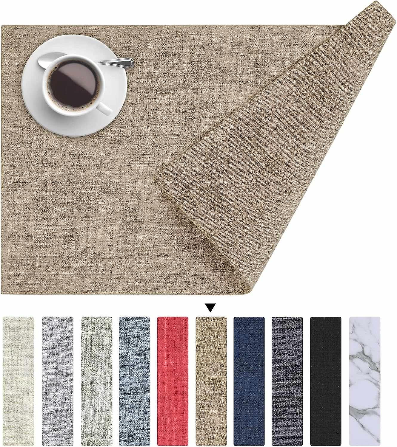 Värmebeständiga bordstabletter i konstläder för matbord Set med 6, Vattentät Torkbar Tvättbar PU-flik