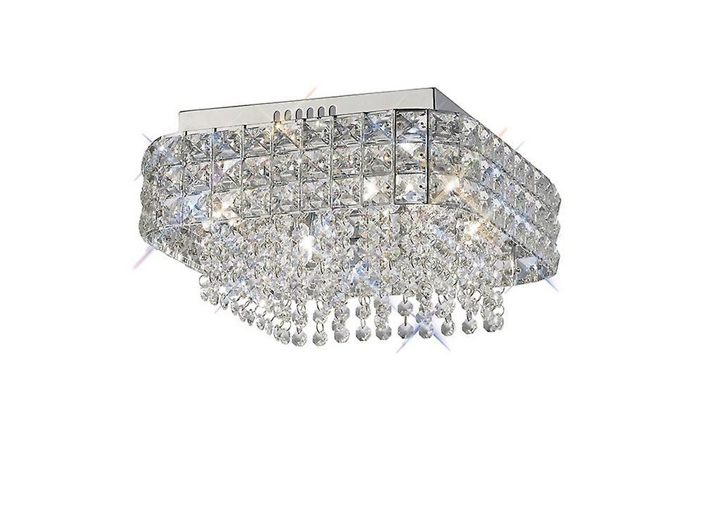 Edison Flush Ceiling Square 4 Light Polished Chrome, Crystal