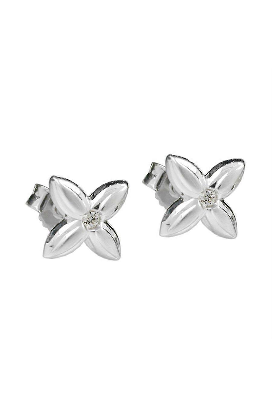 Stud Earrings Flower White Zirconia Silver 925 - Gl92044