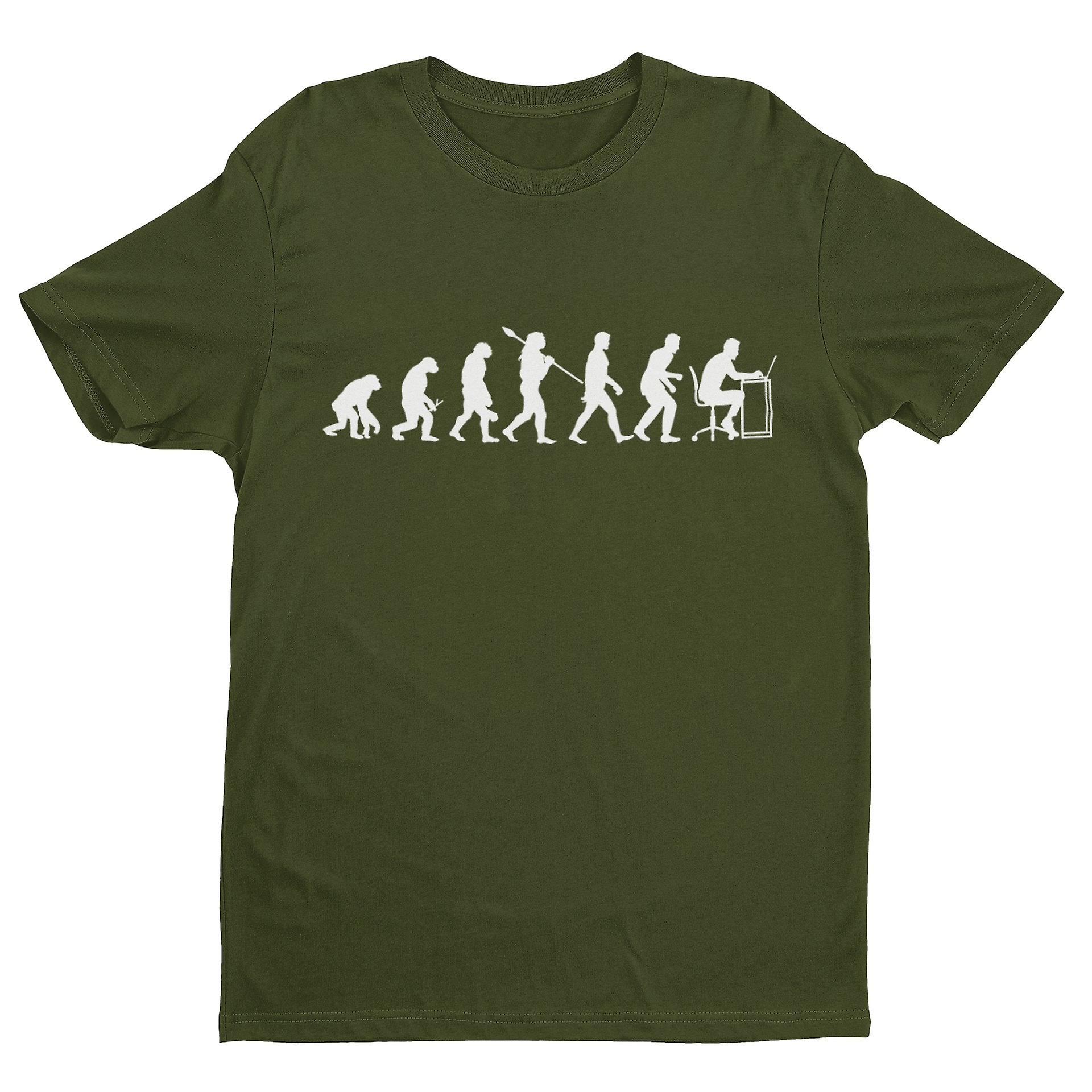 Evolution Of Office Worker Funny T Shirt Ape To Man Sitting At Computer Work