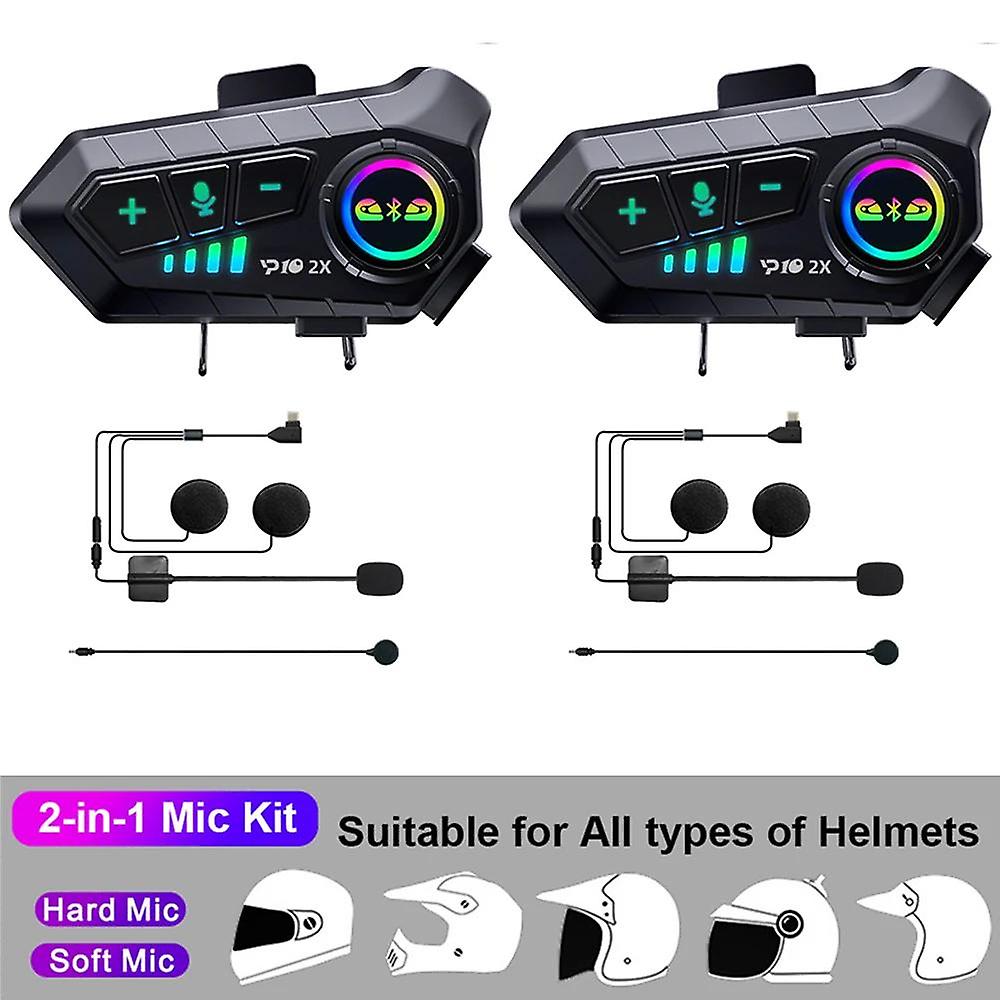 2pcs Universal Motorcycle Intercom/Headset for 2 Riders Helmet intercommuni 300M 2000mAh Bluetooth 5.3 Earphone Interphone 2-in-1 Mic for All Helmet