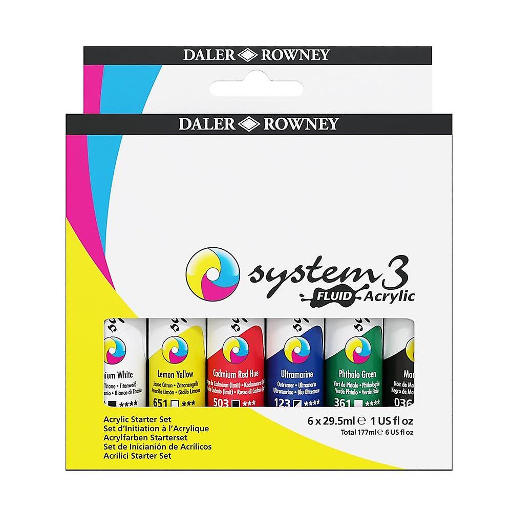 Daler Rowney System 3 Fluid Acrylic Starter Set 6 x 29.5ml