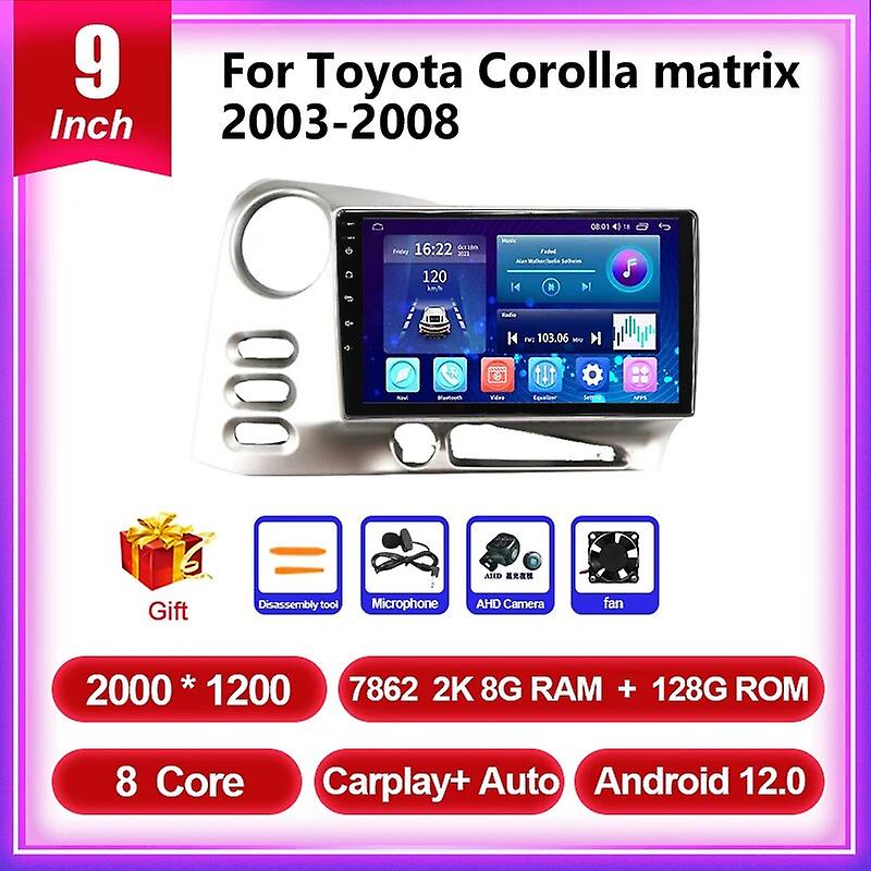 Android 12.0 Car Radio Multimedia Player For Toyota Corolla Matrix 2003 2004 2005 2006 2007 2008  Audio Dsp Qled Gps Navi Hu