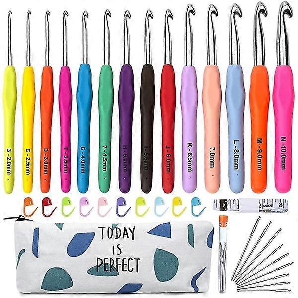 Crochet Hooks Set, 14 pcs Full size soft handles Knitting Needles Kit