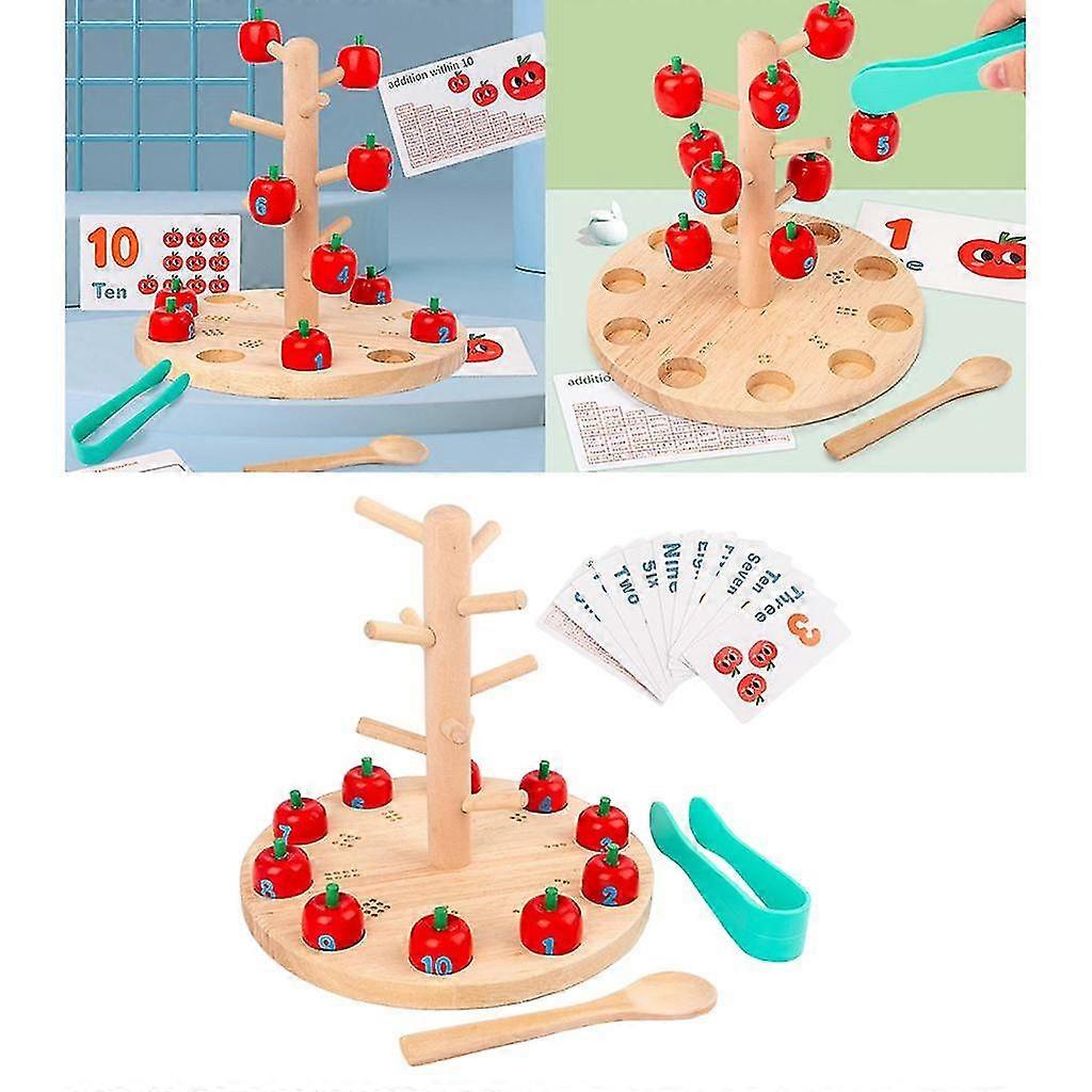 Wooden Apple Tree Math Picking Game Cognitive Toys Subtraction Calculation