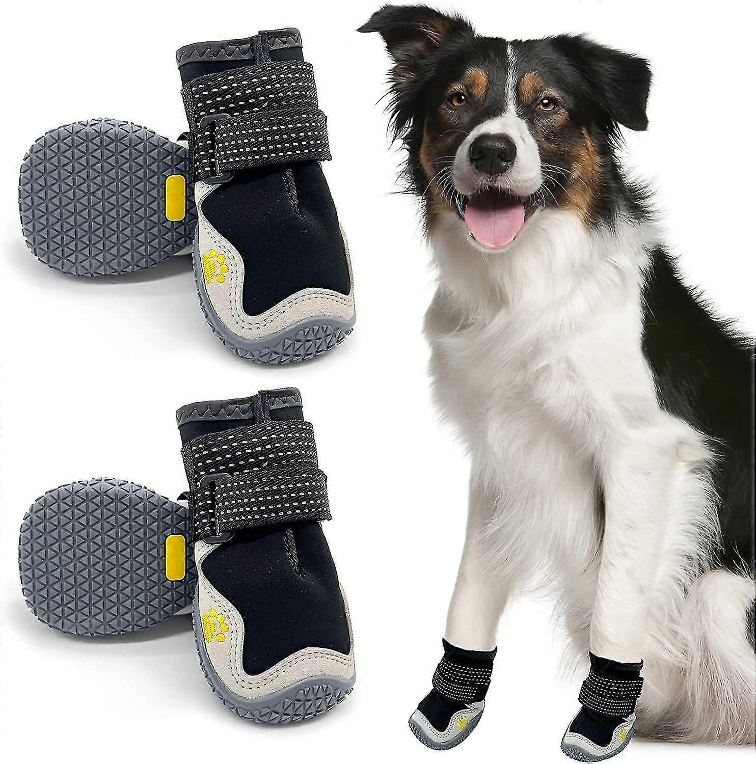 4pcs Protective Dog Boots, Breathable Dog Shoes, with Reflective Straps, Microfiber Leather Rubber Rhombic Sole Dog Paw Protector (5#)