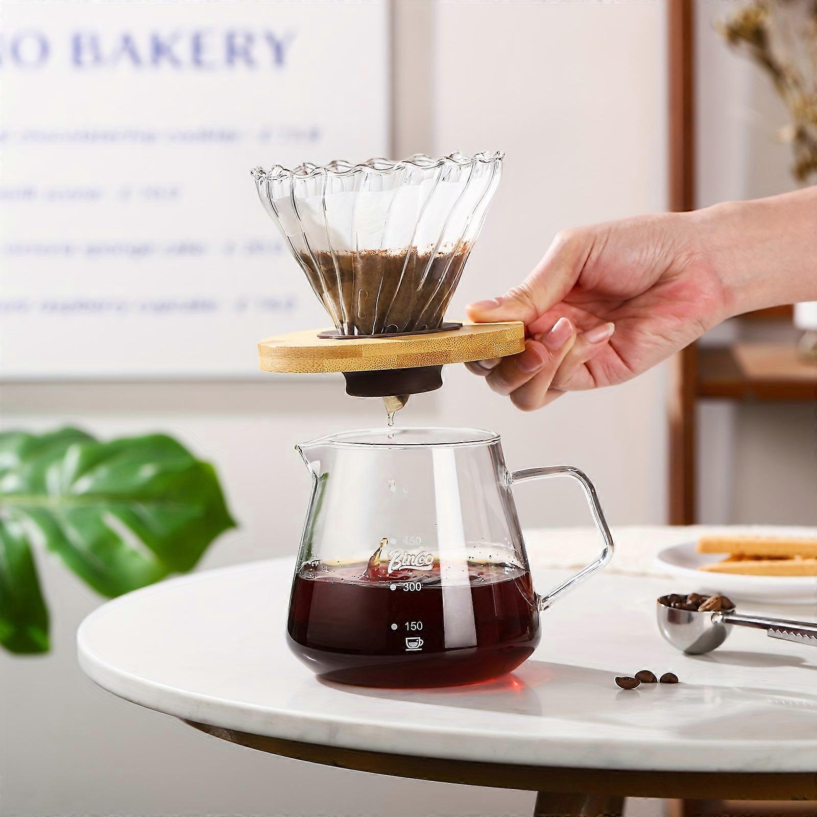 Glass Coffee Server Set 600ML - Clear Glass Pour Over Coffee Maker Set with Dripper, V60 Coffee Pot with 50 Count Paper Filter for Home and Office