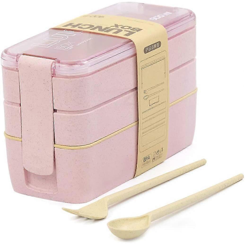 Lunch Box Lunch Box Bento Box Lunch Box For Children And Adults With 3 Compartments Leak-proof Microwave Made From Wheat Biodegradable Plastic-free