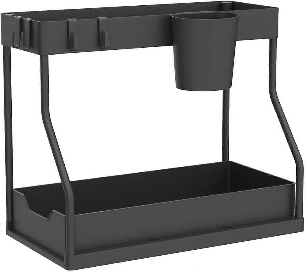 2 Pack Under Sink Organizer, 2-Tier L-Shape Sliding Under Sink Organizers and Storage, Under Counter Storage Organizer Pull Out Under Sink Storage for