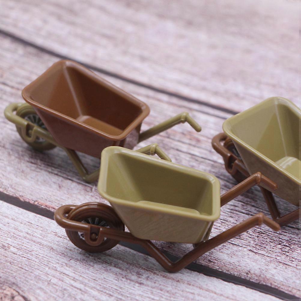 4pcs Mini Wheelbarrow Model Tiny Wheelbarrow Mini House Micro Landscape Decoration