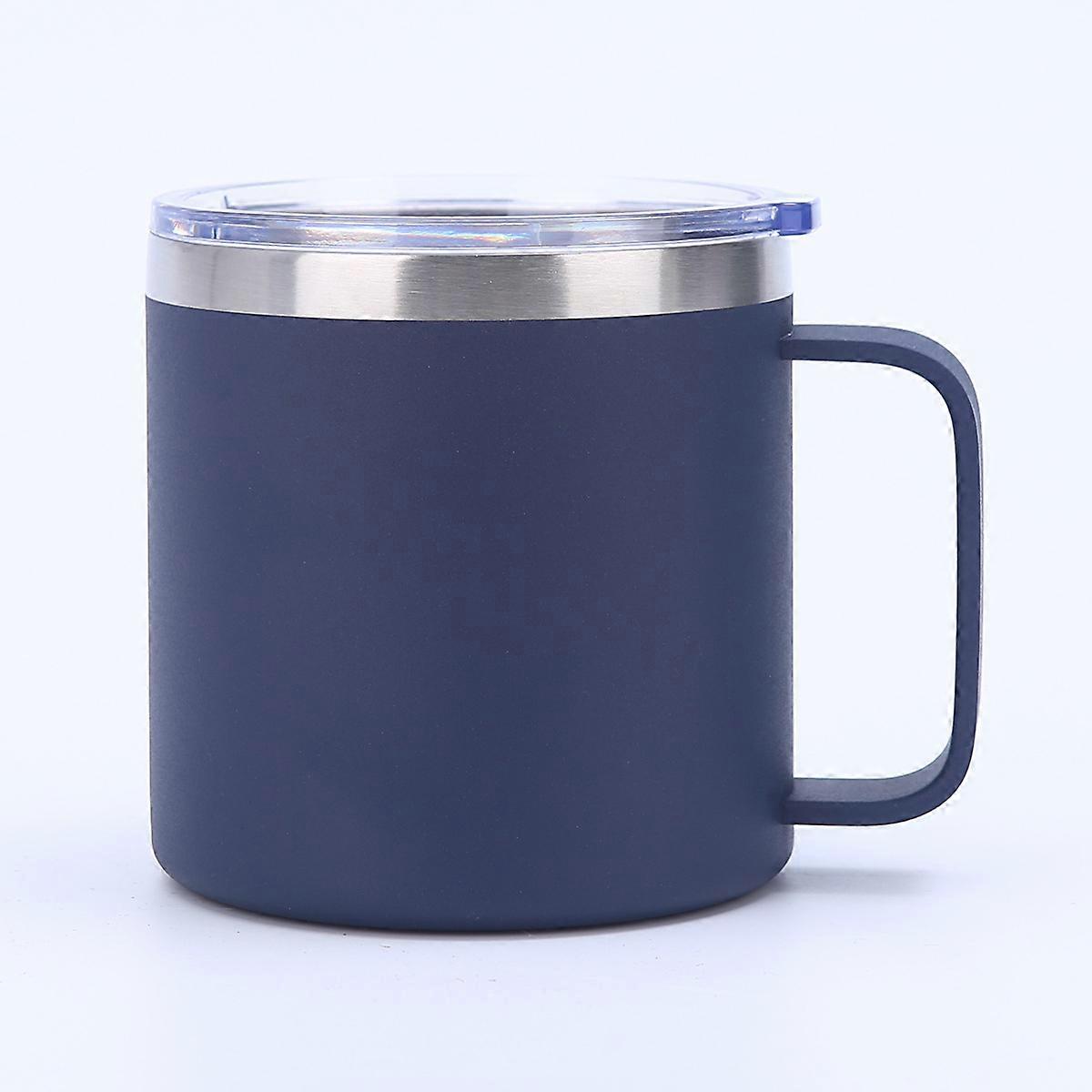 良い14オンスボリューム304ステンレス鋼ハンドルカップ蓋付きワイングラスタンブラーマグカップ水、ミルク、ジュース、紅茶、コーヒー、ビール、シャンパン(ネイビーブルー)