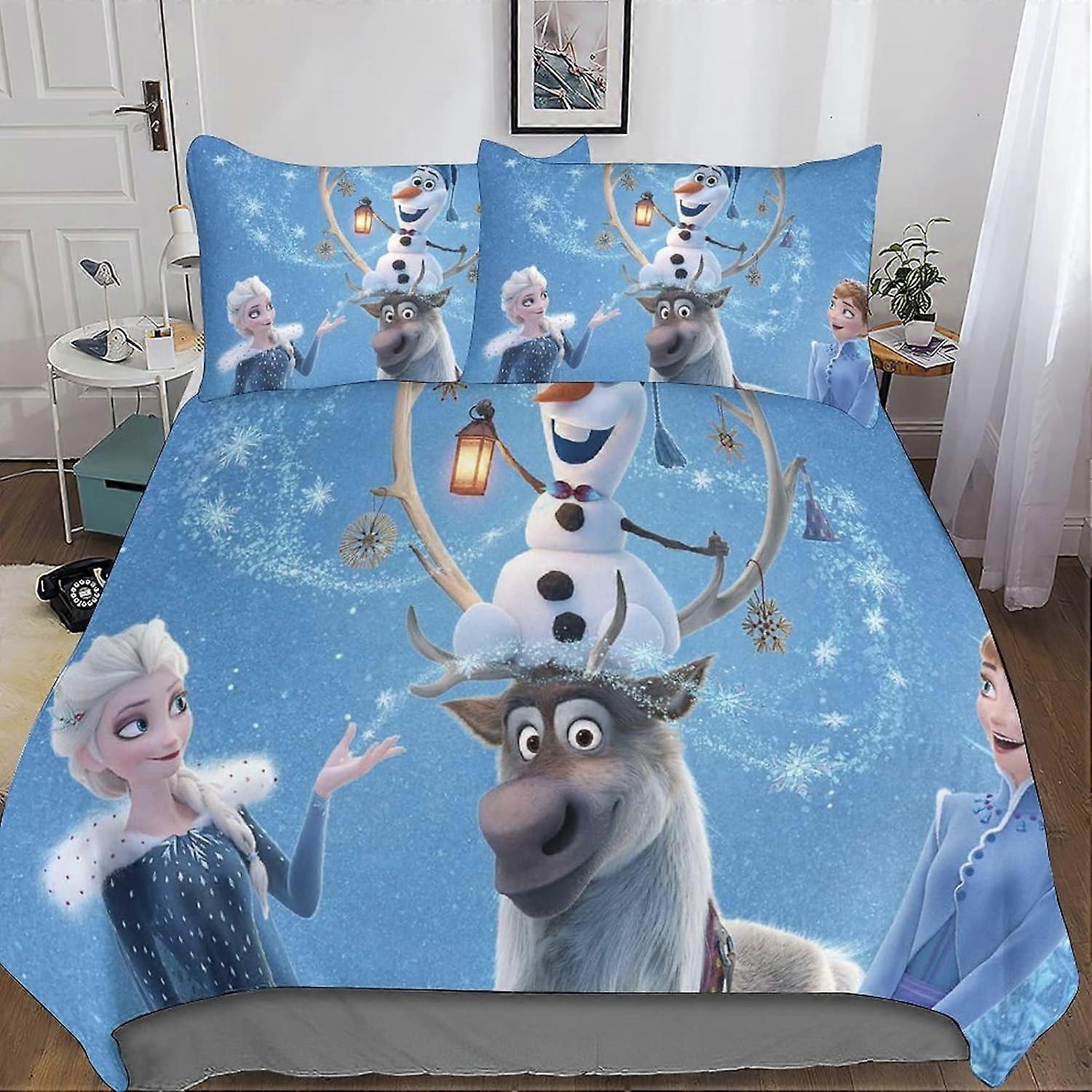 Zestaw pościeli Frozen 3D Poszwa na kołdrę, drukowana 3 sztuki, pościel z mikrofibry filmowej z poszewkami na poduszki zapinane na zamek błyskawiczny do łóżka pojedynczego lub podwójnego