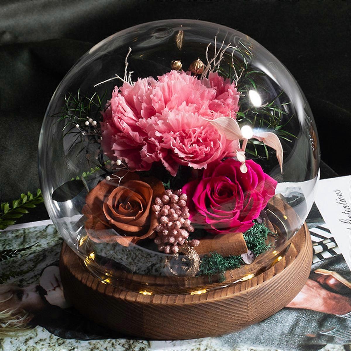 KXJ-Regalo di Rose Fiore Conservato per le Donne Mamma, Illuminare Fiori Freschi Eternal Rose in Glass Dome, Regali di Fiori di Compleanno