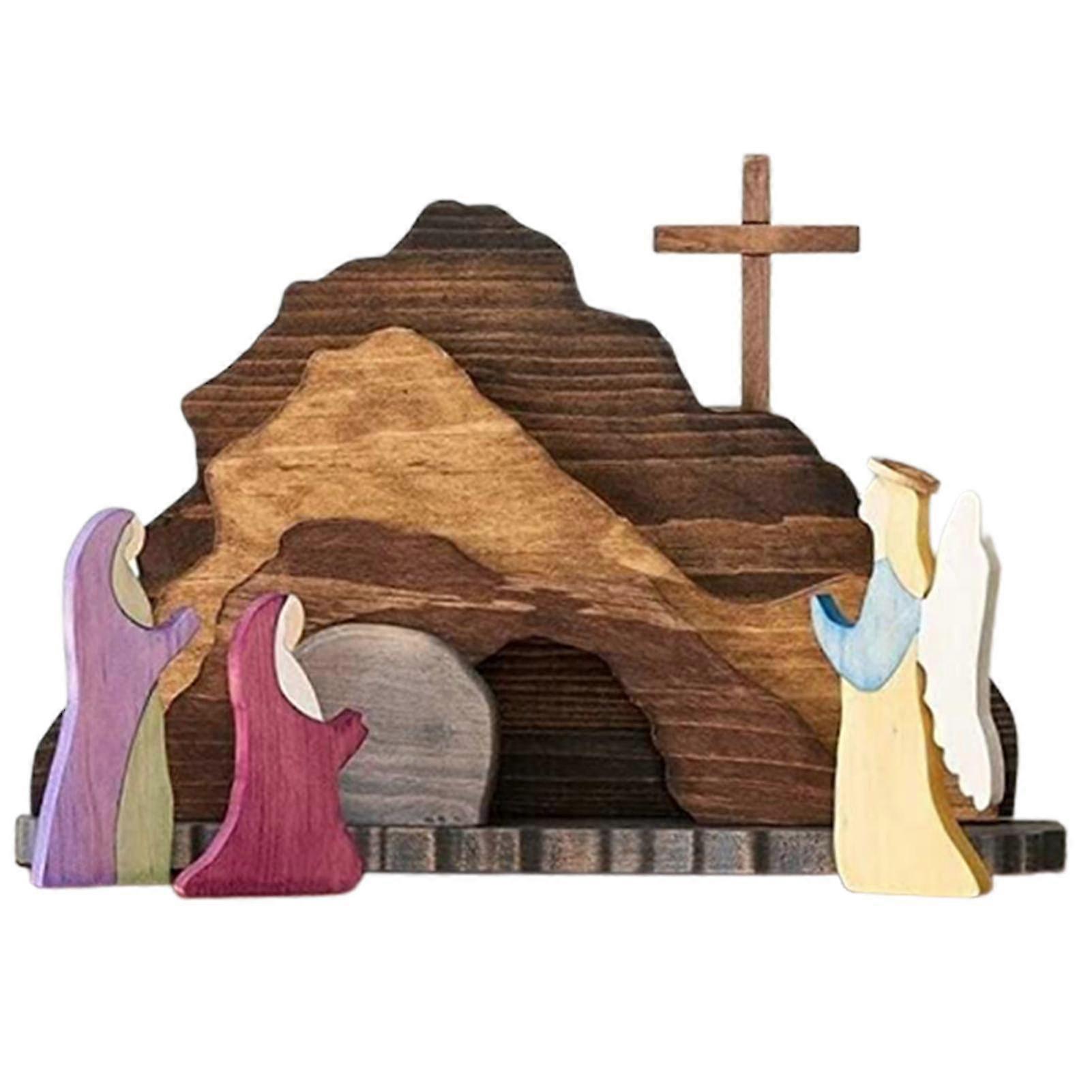 Easter Ornament Resurrection Scene Wooden Statue Home Decor