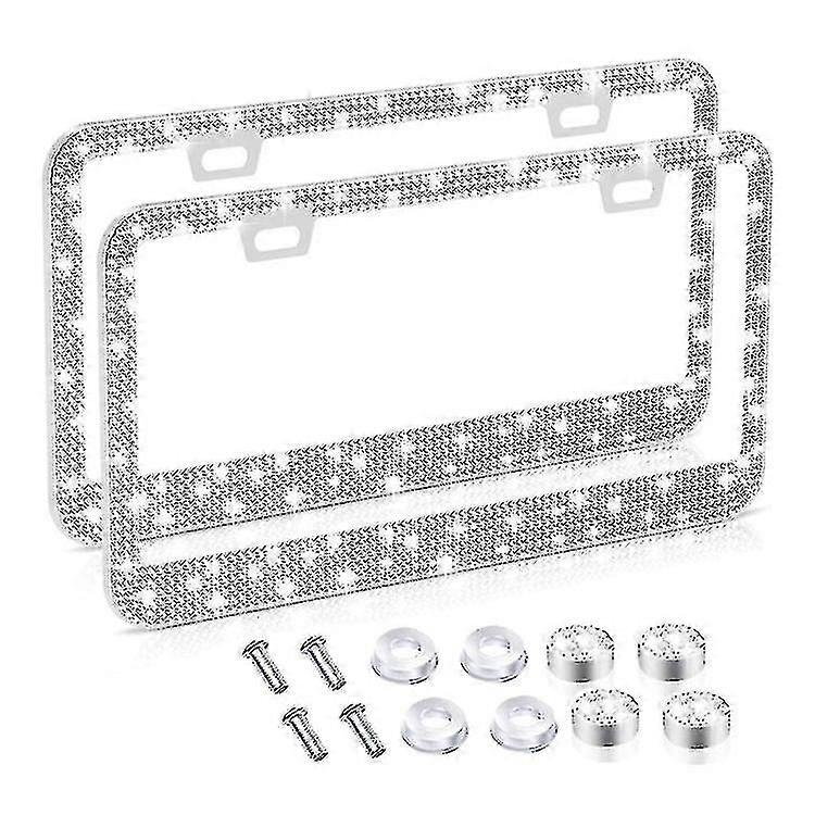 2 Pack Car License Plate Frames For Women And Men,sparkly Diamond License Plate Cover, Glitter Rhinestone Car License Plate Holder ,stainless Steel F