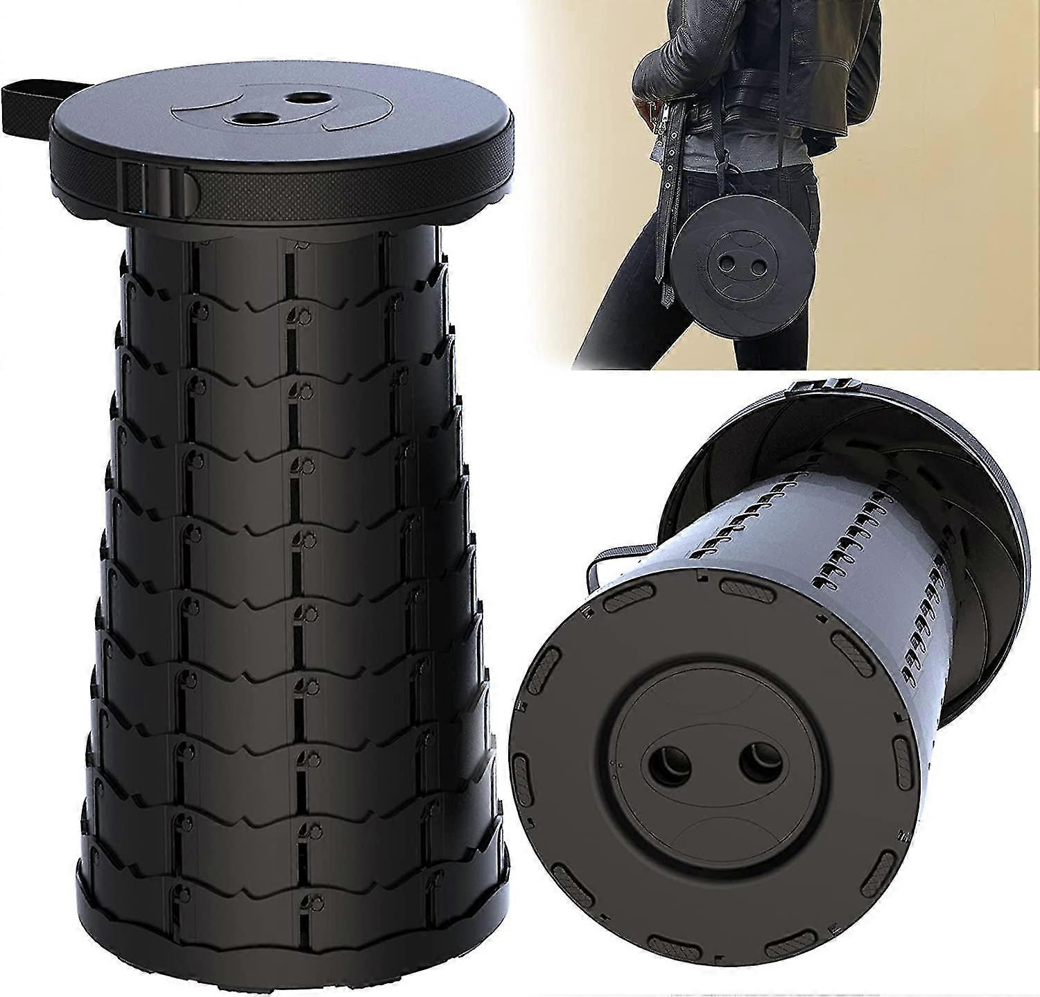 portable folding stool telescopic folding chair, up to 150kg adjustable height 6.5-47cm, for outdoor camping fishing barbecue indoor cooking (black)