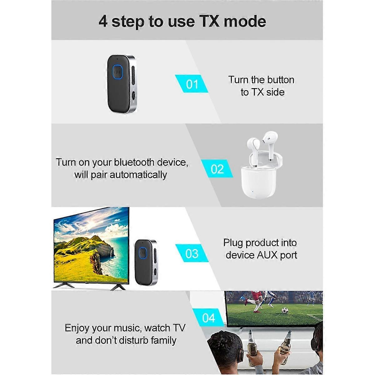 2-In-1 Bluetooth Receiver and Transmitter Portable Wireless Bluetooth 5.0 Audio Adapter for PC TV Car Speakers