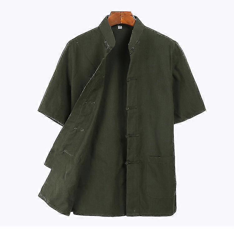 القطن تانغ بدلة أعلى الرجال الصيف الكونغ فو تاي تشي قميص موحد بلوزة قصيرة الأكمام الملابس الصينية التقليدية