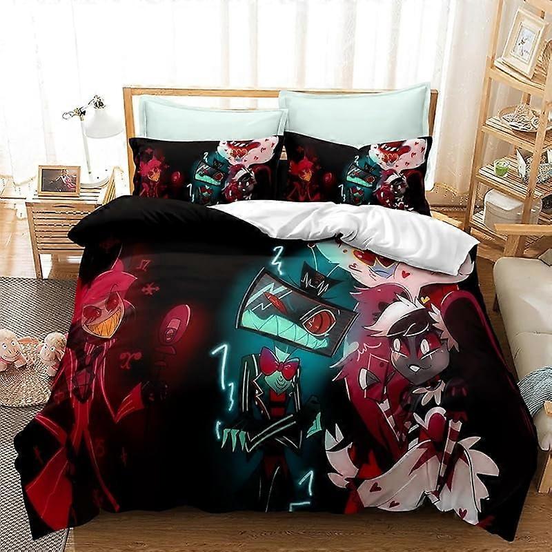 o513 Hazbin -Hotel -3 Peças- Conjunto de Cama Estampado-Conjunto de Capa de Edredom- Edredom de Cama Impresso -Capa Colcha -Capas com Fronhas para -Seu Próprio- Quarto N