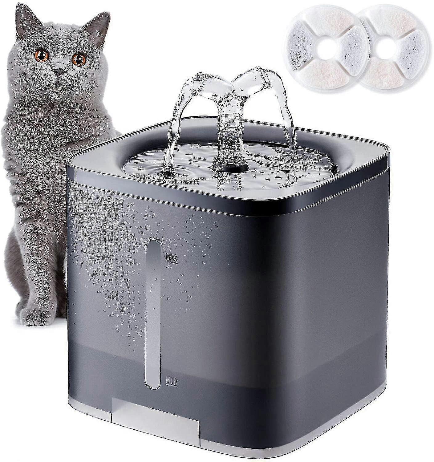 Cat Dog Water Fountain With Water Level Window Super Quiet European Standard (gray )