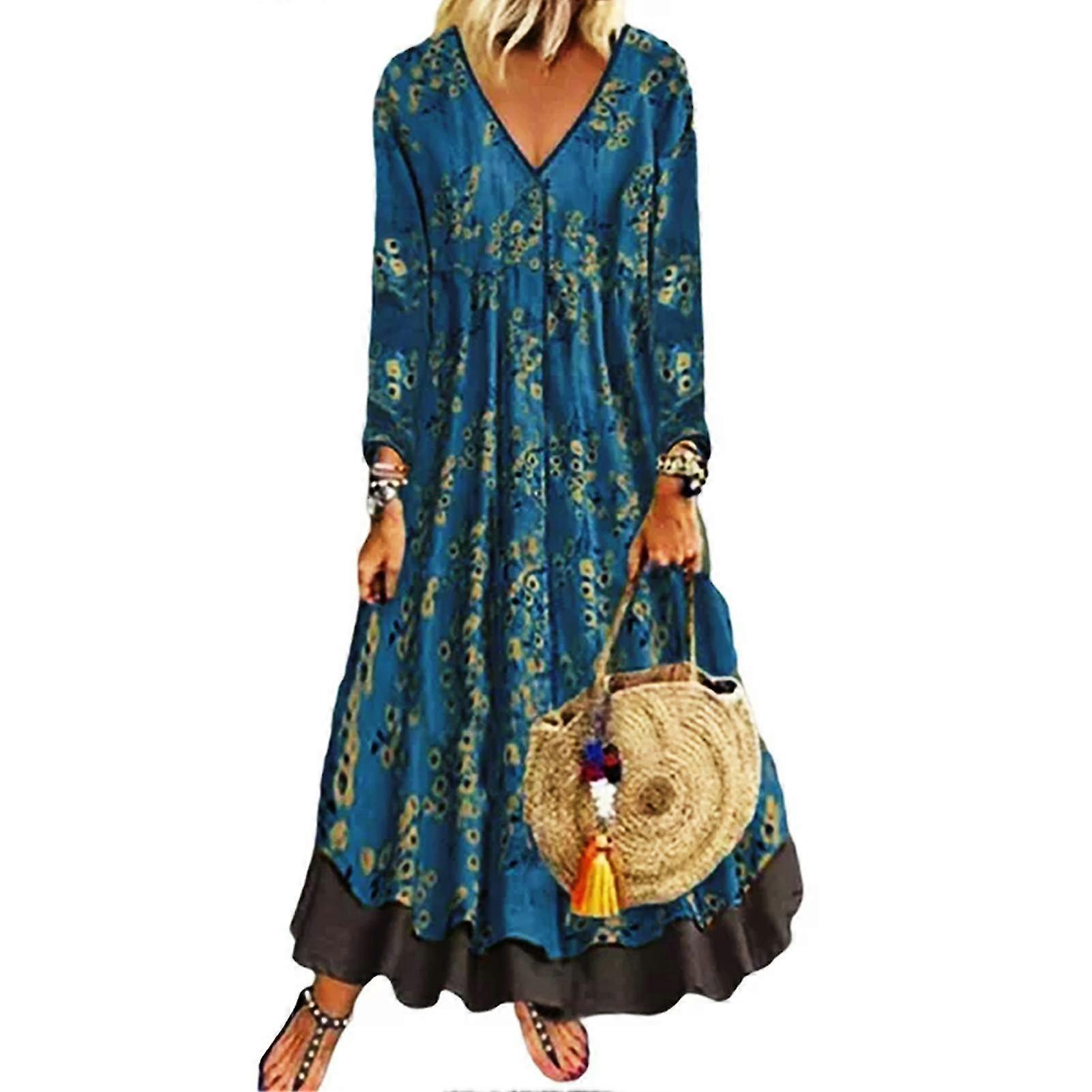 Damen Maxi Basic Fash V-Ausschnitt Ärmel Vinta