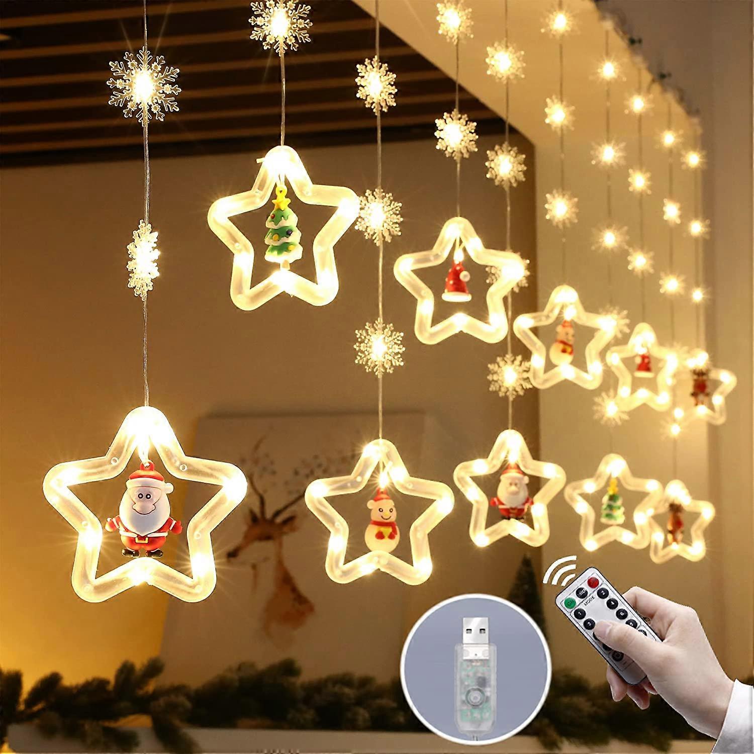 Christmas Window Lights, 120 LED Christmas Curtain Lights 8 Modes Twinkle with Remote Control USB Plug in Fairy Lights 10 Ft Christmas Decorations Lig