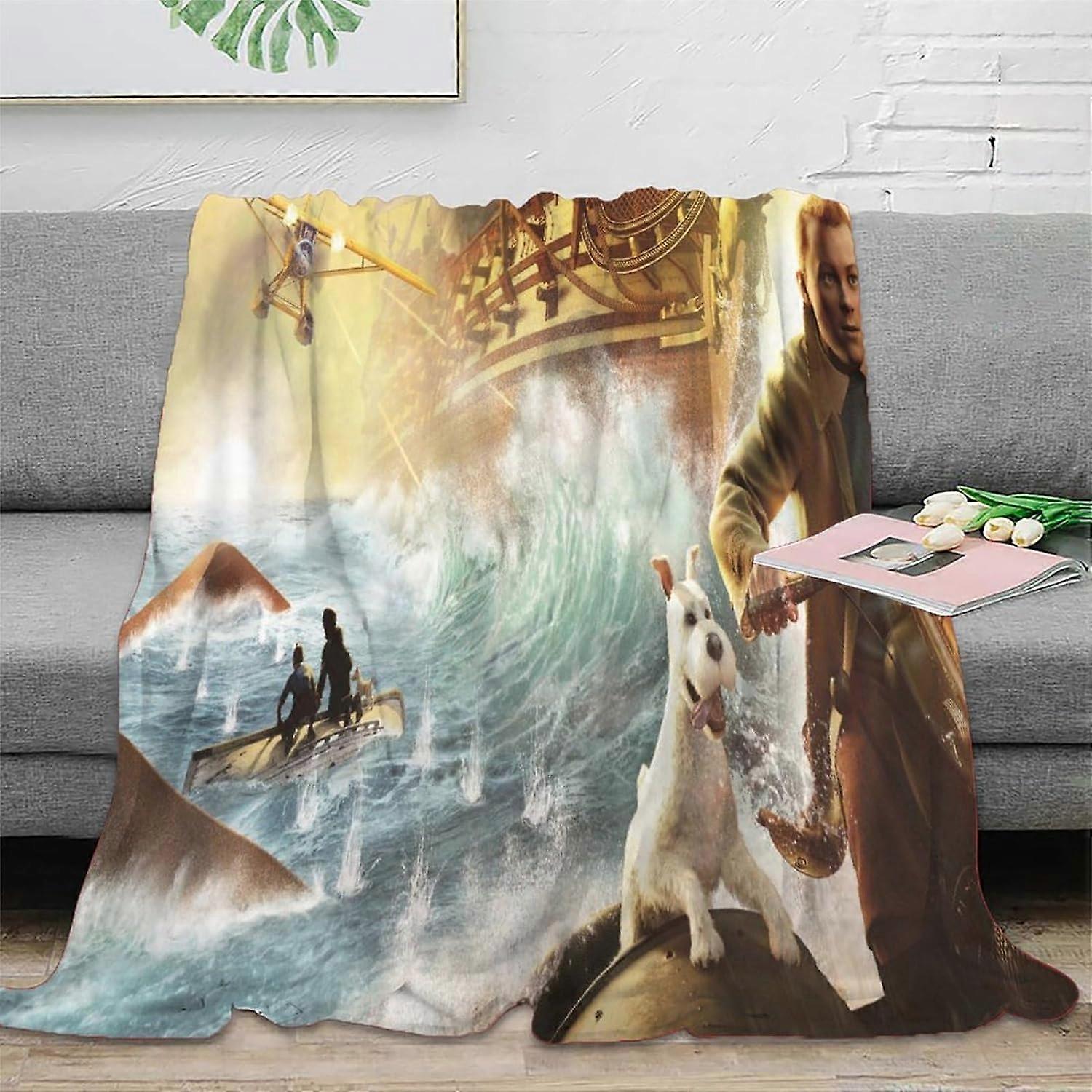 Tintins Fleece Tæppe, Børn Voksne Mikrofiber Blødt Varmt Fluffy Tæppe 3D-trykt Flannel Tæpper Seng Sofa Tæpper Til Slee