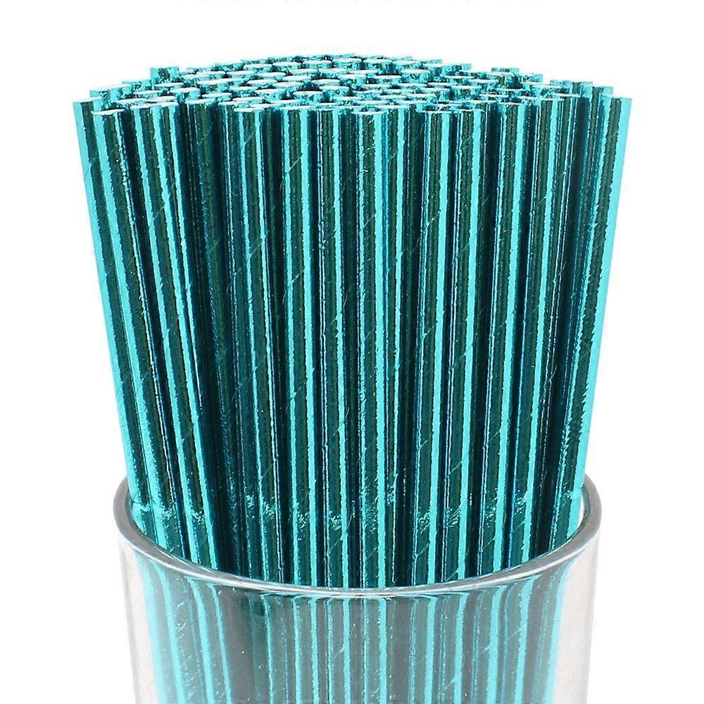 100pcs Premium Solid Paper Straws (Solid, Metallic Aqua),2024 Ping