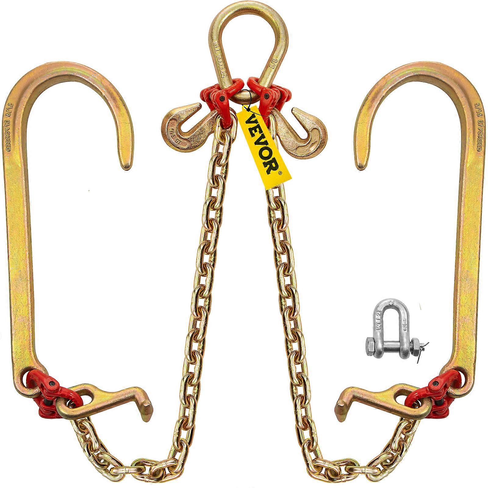 V Bridle Chain, 5/16 in x 2 ft Bridle Tow Chain, Grade 80 V-Bridle Transport Chain, 9260 Lbs Break Strength with TJ Hooks and Crab Hooks