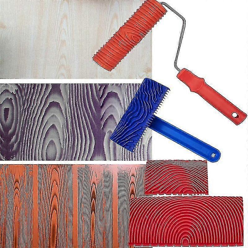 Wood Grain Tools, 4pcs Wood Grain Roller Painting Tools Texture Pattern With Handles Texture Tool P