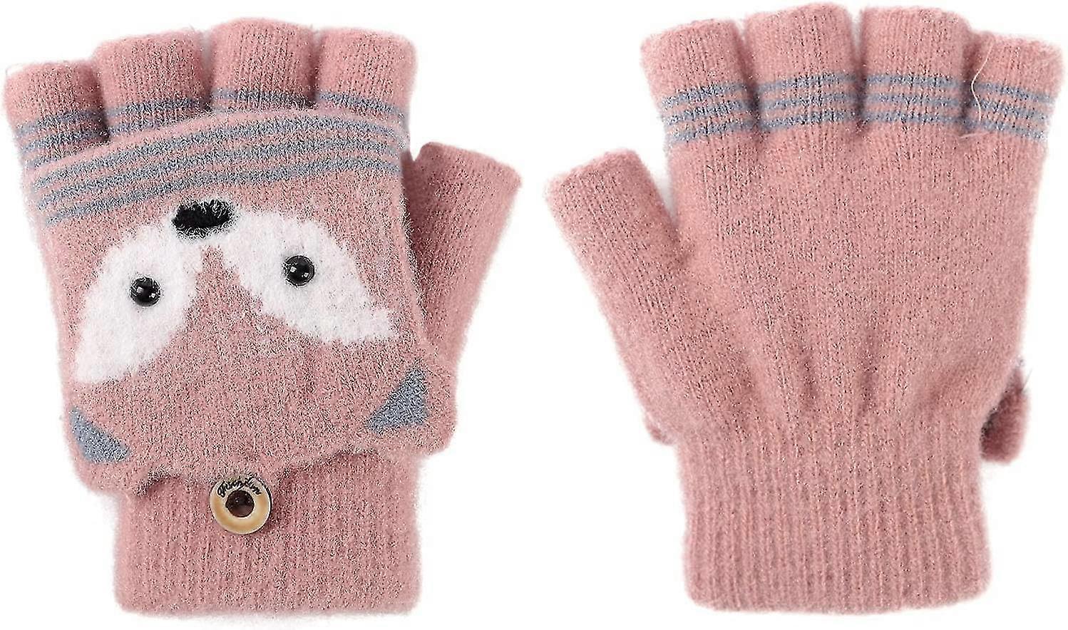 Children's Winter Flap Soft Wool Knit Mitten Warm Gloves (pink) 1 Pair