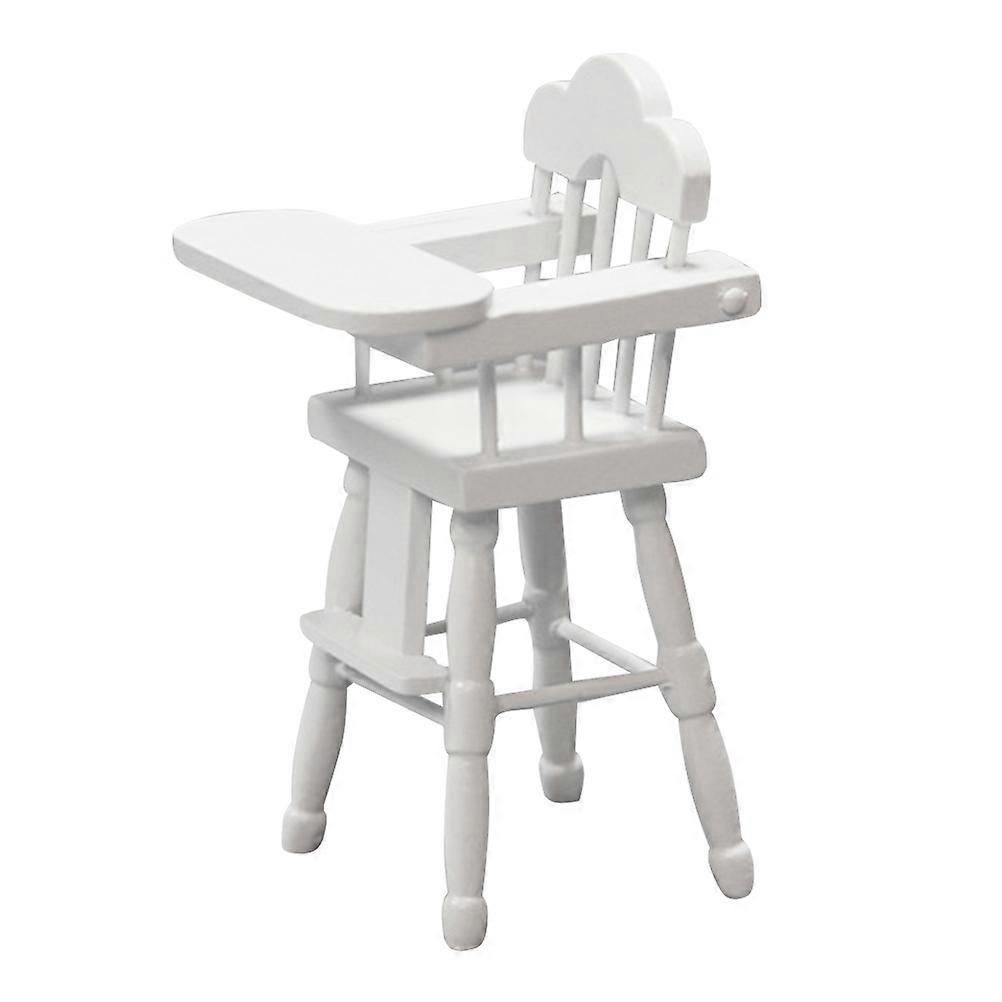 Kids Mini High Chair Toys Adjustable Table Seat Mold Toddler Feeding Highchair Decorative Furniture Model Play House Toy White Baby Dining Chair (1:12