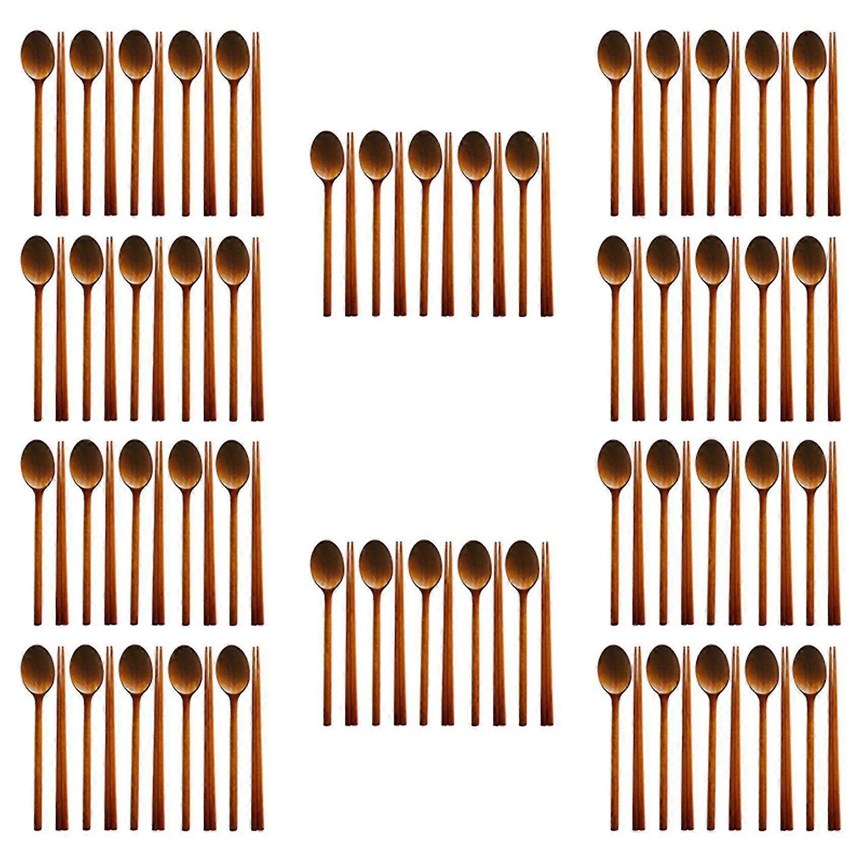 Handmade Jujube Tree Wooden Korean Dinnerware Combinations Utensil,50 Set Of Spoons And Chopsticks
