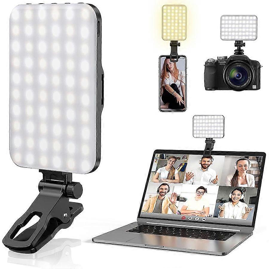 Selfie Light, 60 LED 2200mAh Rechargeable Cell Phone Fill Light 3Modes, 10-Level Brightness, Portable Clip on Light for Phone/Tablet/Laptop