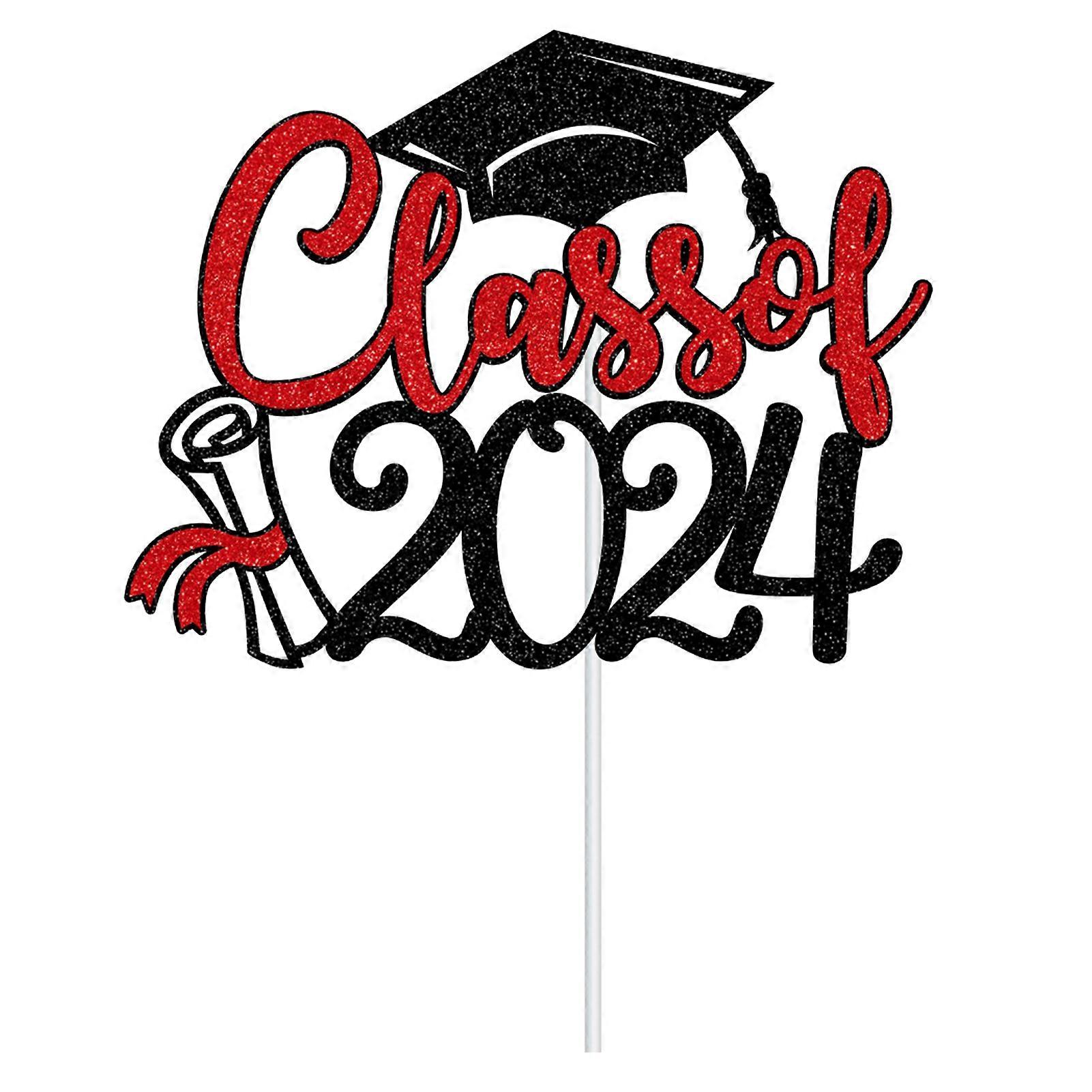 Class of 2024 Graduation Cake Topper Set Glitter Congratulations Card Graduation Gift Finish School Graduate Party Decor