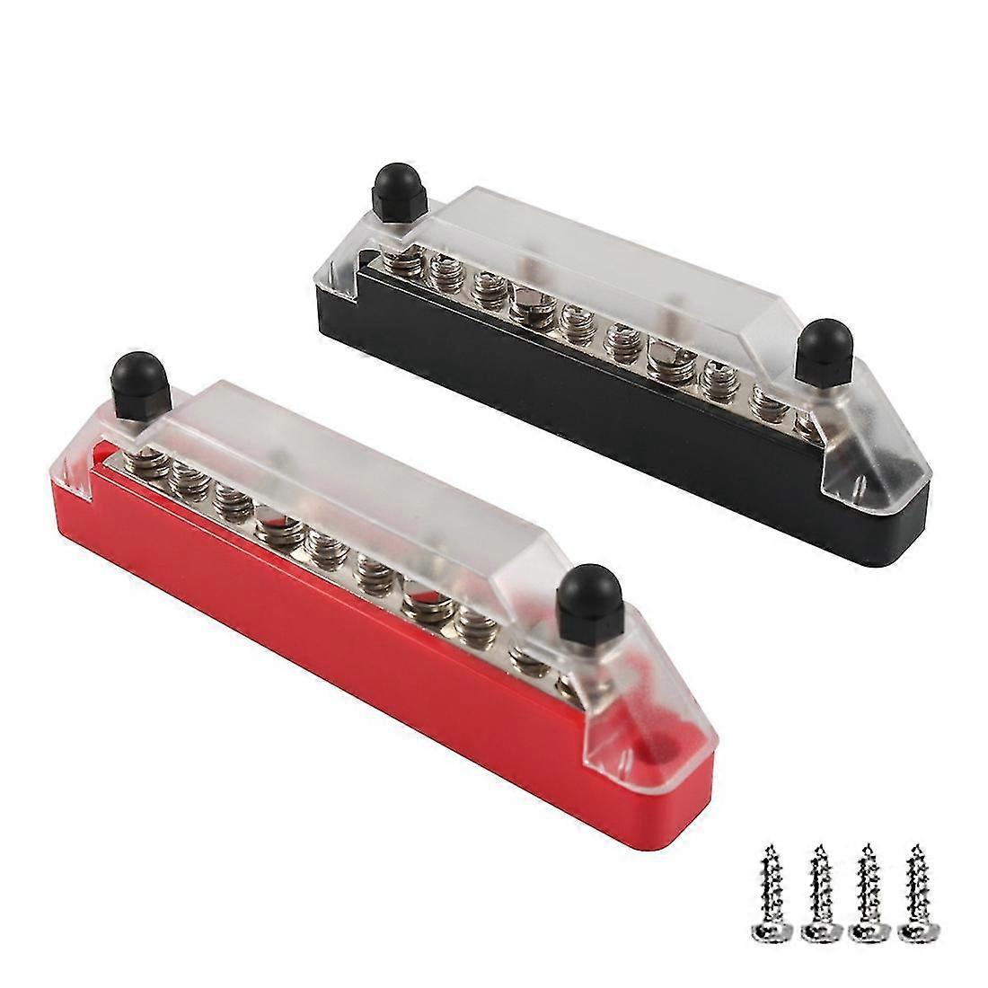 2pcs positive negative Busbar Stromverteilerblock 4 x M6 Auto Terminal Block Bolzen 6 x M4 Begriff
