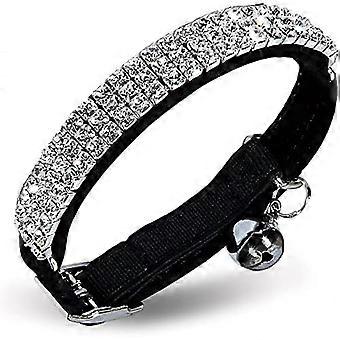 Zachte fluwelen verstelbare kattenhalsband met strass-steentjes en belletjes