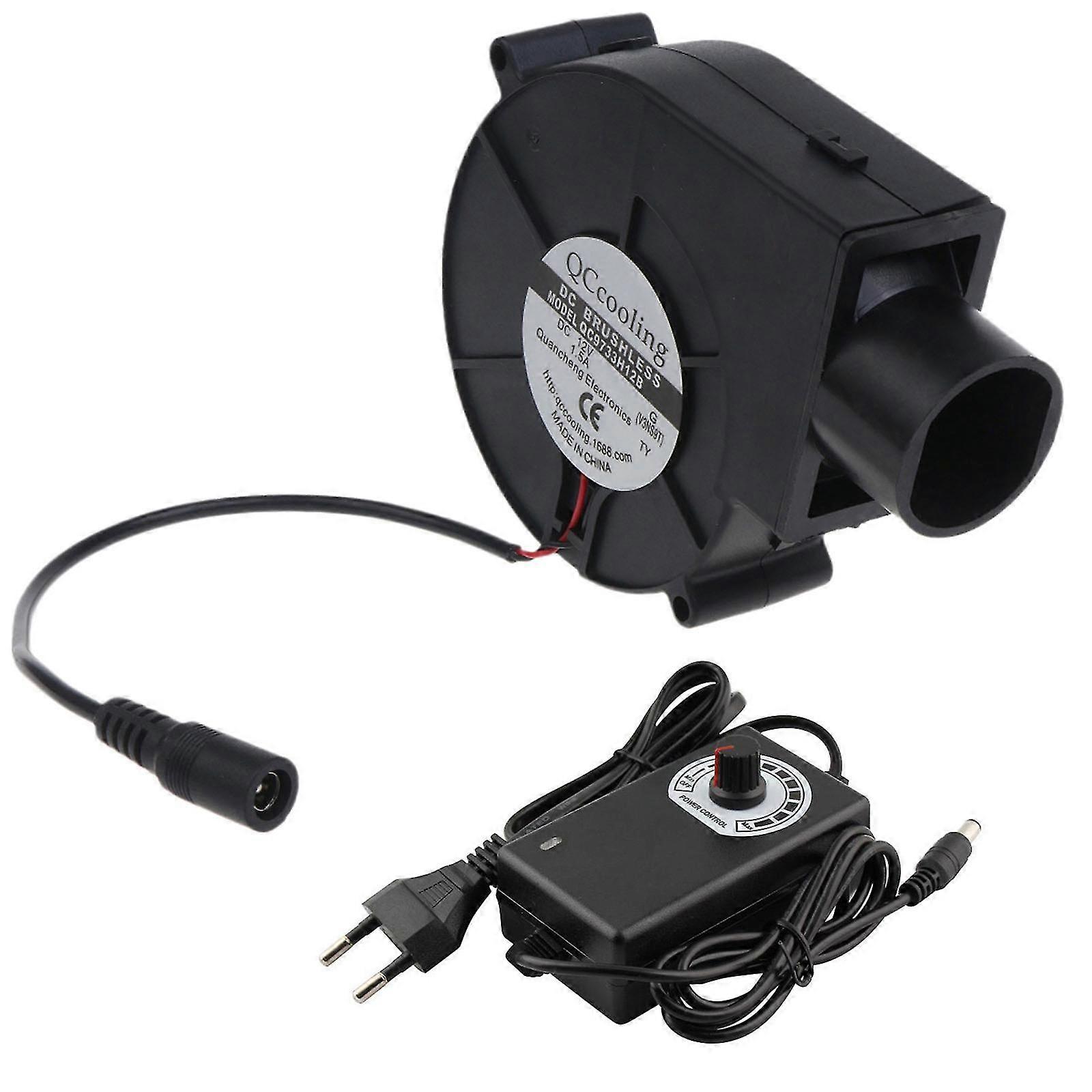 9733 Elektrisk blåservifte DC12V grillvifter Justerbar hastighet 4500r EU-plugg